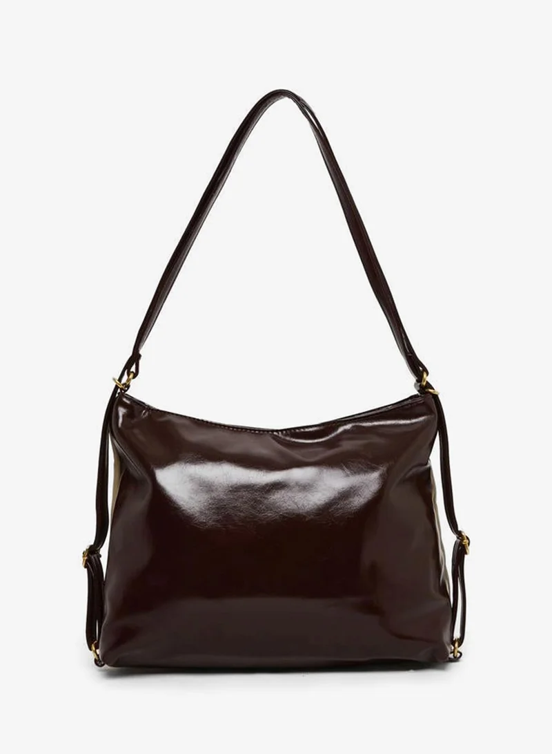 Styli Styli Khaki Shoulder Bag with Brown Leather Detail