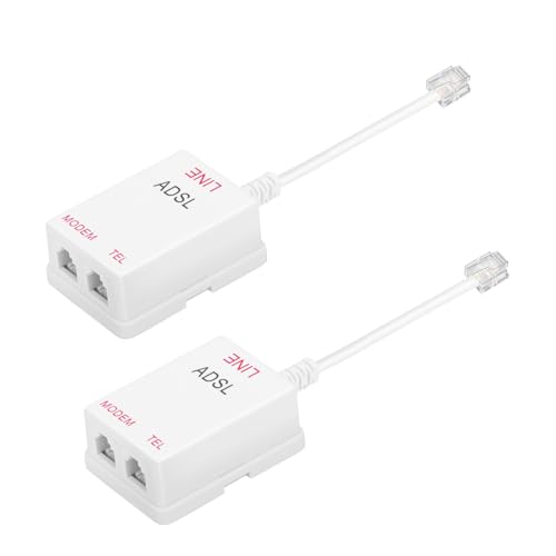 Uvital in-Line DSL Filter Splitter, ADSL Splitter Filter, DSL Filter for Landline Phone, RJ11 6P2C Male to 2 Female Telephone DSL Modem, White (2PC) - Image 1