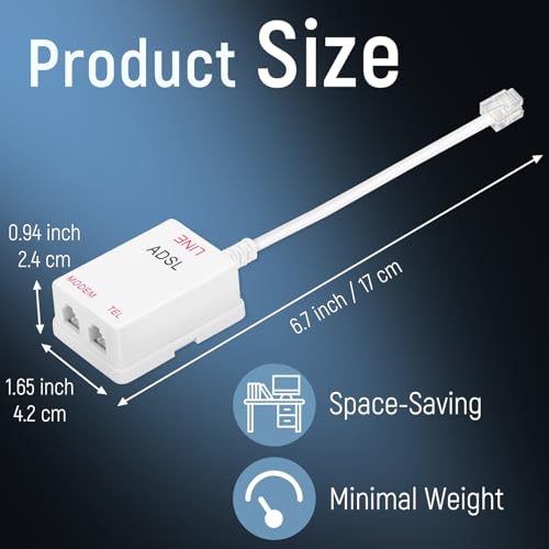 Uvital in-Line DSL Filter Splitter, ADSL Splitter Filter, DSL Filter for Landline Phone, RJ11 6P2C Male to 2 Female Telephone DSL Modem, White (2PC) - Image 3
