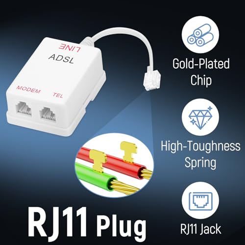 Uvital in-Line DSL Filter Splitter, ADSL Splitter Filter, DSL Filter for Landline Phone, RJ11 6P2C Male to 2 Female Telephone DSL Modem, White (2PC) - Image 5