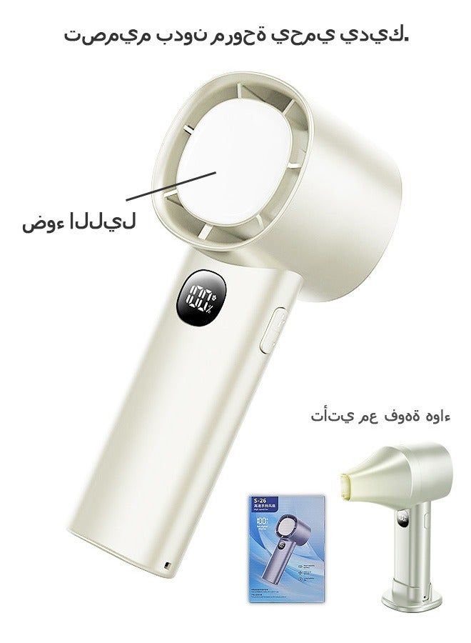 Beyond Portable Hand Fan, Digital Display Hand Fan with Night Light, 6000mAh Quiet USB Battery Rechargeable Fan (Off White) - Image 1