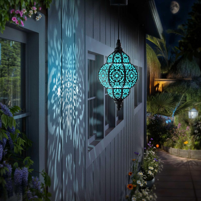 Hapjoy Hanging Solar Lights Outdoor Garden Decor Solar Lantern Waterproof Plastic Moroccan Outdoor Decorations for Patio Pathway Yard Backyard Garden Decorative (1, Black) - Image 3