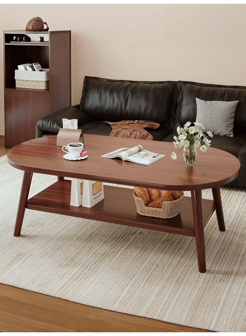 ChenDa Double-Layer Solid Wood Oval Coffee Table with Rounded Anti-Collision Corners, Modern Living Room Table, Suitable for Living Rooms & Offices - 100×50×42cm, Walnut Color - Image 1
