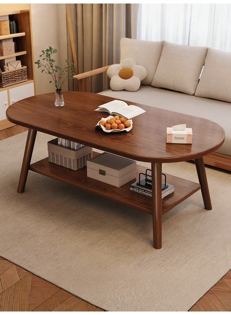ChenDa Double-Layer Solid Wood Oval Coffee Table with Rounded Anti-Collision Corners, Modern Living Room Table, Suitable for Living Rooms & Offices - 100×50×42cm, Walnut Color - Image 3