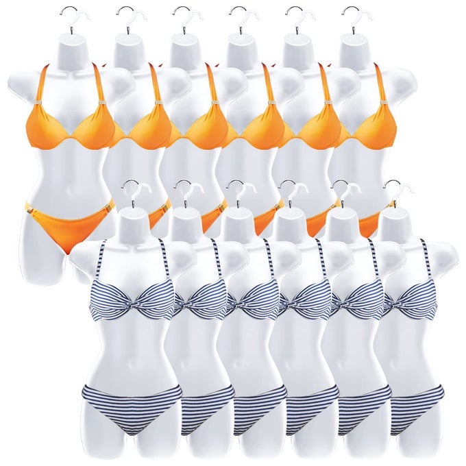 12 Pcs Hanging Mannequin Body Torso Female Women Dress Form with Hanger Hook Hip Long Hollow Back Mannequin Torso Thickened Plastic Shirt Display White 311 x 161 Inch