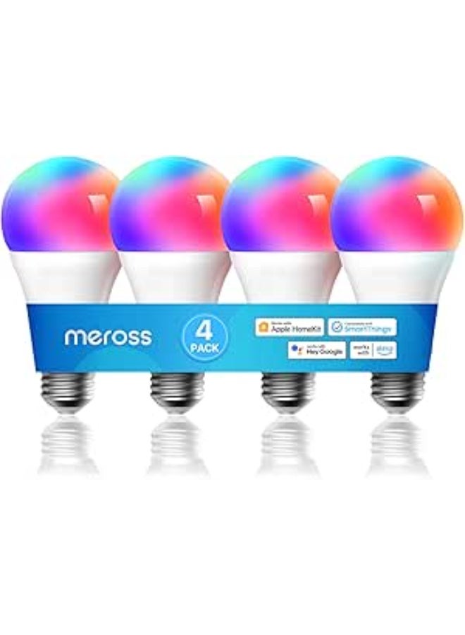 Meross Smart Bulb, 4 Pack LED Smart Light Bulb,Multicolor, with Timer, Compatible with Apple HomeKit, Alexa, Google Home and SmartThings, E27 2700K-6500K RGBWW Wi-Fi Dimmable Bulb - Image 1
