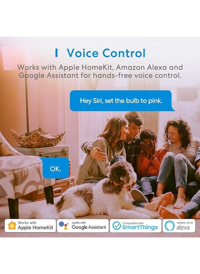 Meross Smart Bulb, 4 Pack LED Smart Light Bulb,Multicolor, with Timer, Compatible with Apple HomeKit, Alexa, Google Home and SmartThings, E27 2700K-6500K RGBWW Wi-Fi Dimmable Bulb - Image 4