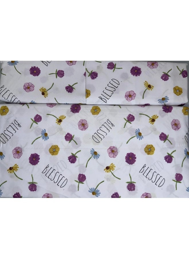 Rae Dunn Rae Dunn Embroidered Sheet Set with Pillowcases, 4 Piece (Blessed Flowers, Queen (U.S. Standard)) 