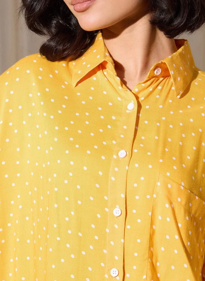 SASSAFRAS Polka Dot Printed Oversized Shirt for Women