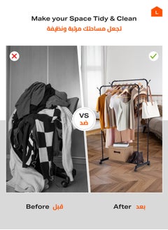 LAWAZIM Black Clothes Hanger-Double-Durable Space Saving Garment Hats and Coats Rack with Shoe Shelf Storage Organizer, Freestanding Closet Rail with Shoe Rack-for Dorms, Bedrooms, Entryways, Hallways  - Image 4