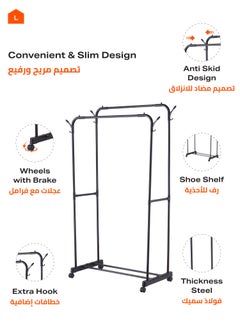 LAWAZIM Black Clothes Hanger-Double-Durable Space Saving Garment Hats and Coats Rack with Shoe Shelf Storage Organizer, Freestanding Closet Rail with Shoe Rack-for Dorms, Bedrooms, Entryways, Hallways  - Image 5