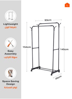 LAWAZIM Black Clothes Hanger-Double-Durable Space Saving Garment Hats and Coats Rack with Shoe Shelf Storage Organizer, Freestanding Closet Rail with Shoe Rack-for Dorms, Bedrooms, Entryways, Hallways  - Image 3
