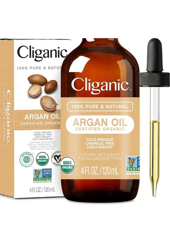 Cliganic 100% Pure Natural Organic Argan Oil For Hair Face Body 120 ML - Image 1