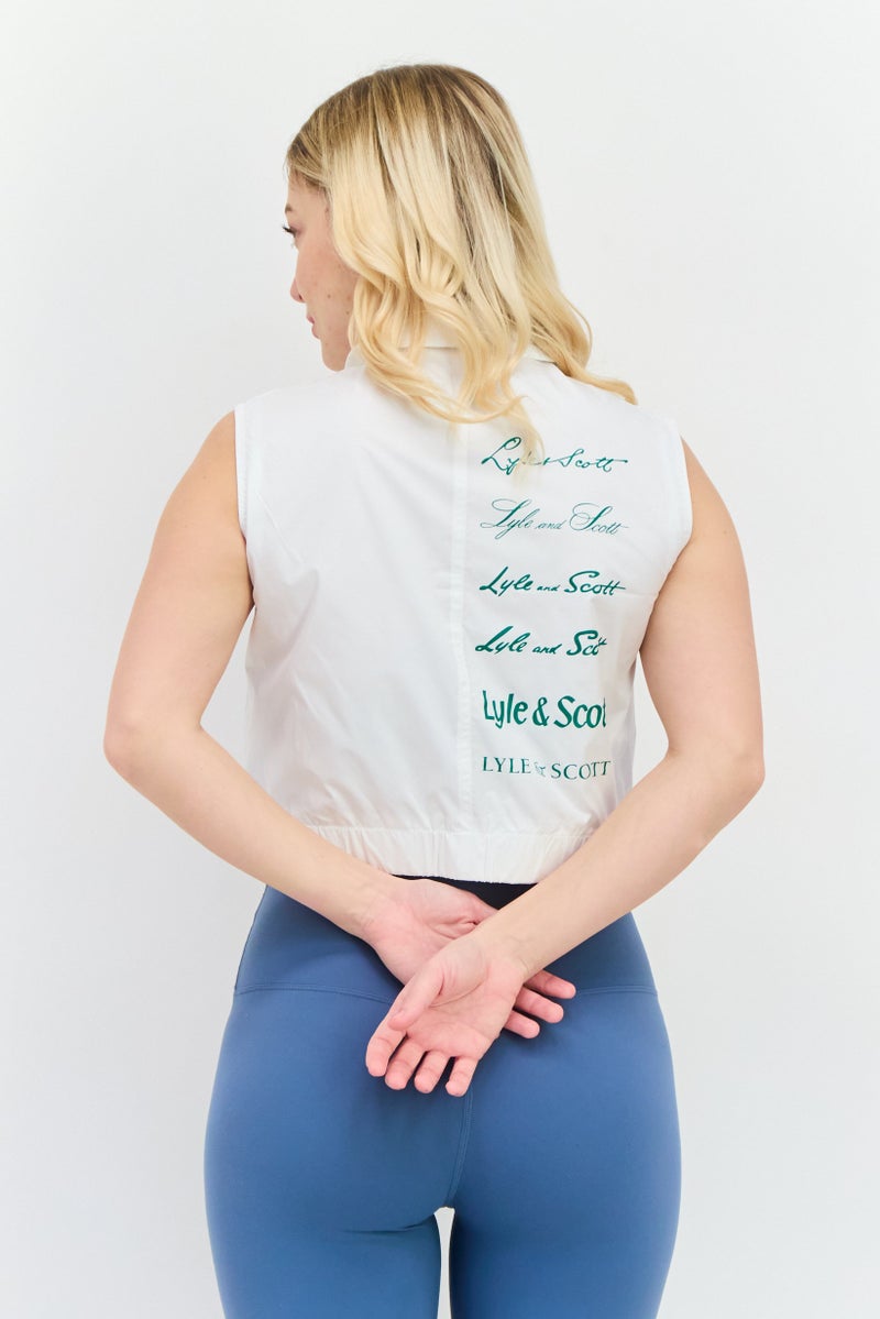 Lyle & Scott Women Pointed Collar Sleeveless Brand Logo Top, White - Image 3