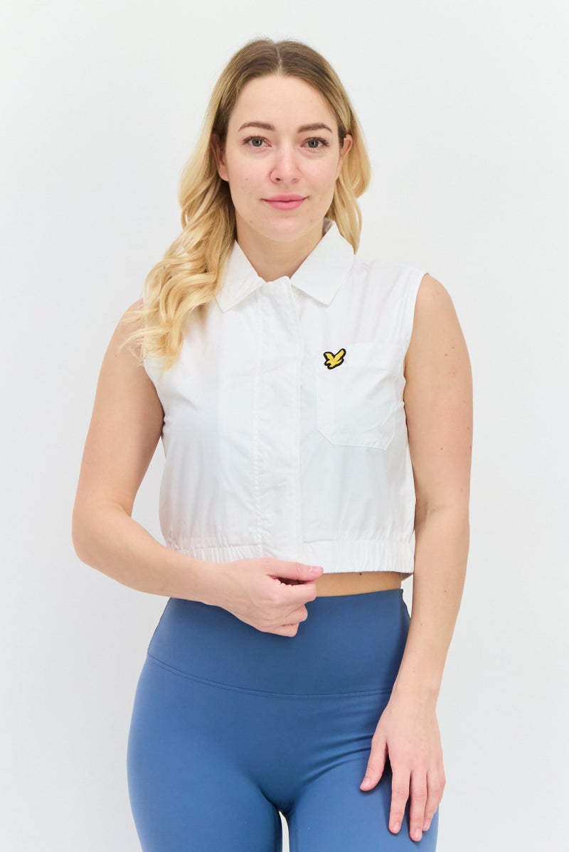 Lyle & Scott Women Pointed Collar Sleeveless Brand Logo Top, White - Image 1