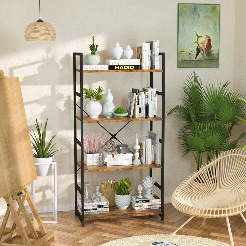 NUMENN 4 Tier Bookshelf, Tall Bookcase Shelf Storage Organizer, Modern Book Shelf for Bedroom, Living Room and Home Office, Vintage - Image 2