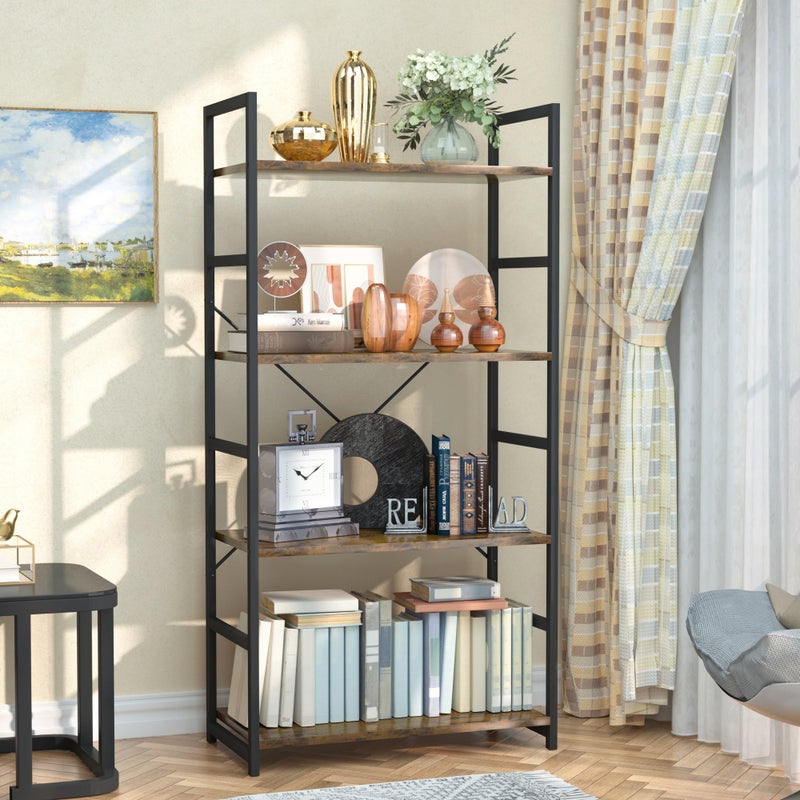 NUMENN 4 Tier Bookshelf, Tall Bookcase Shelf Storage Organizer, Modern Book Shelf for Bedroom, Living Room and Home Office, Vintage - Image 4