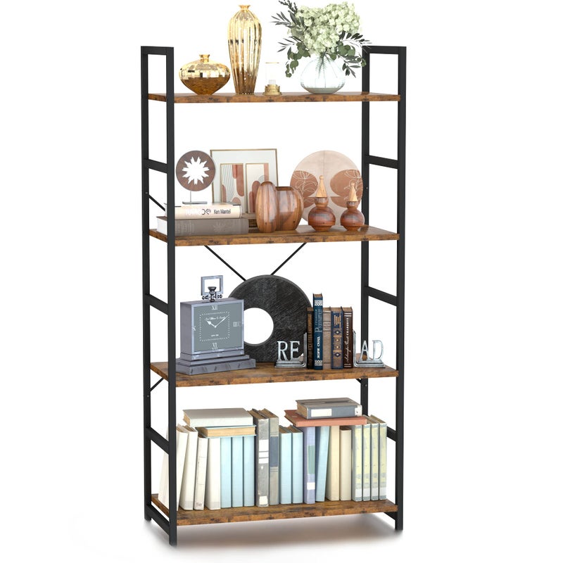 NUMENN 4 Tier Bookshelf, Tall Bookcase Shelf Storage Organizer, Modern Book Shelf for Bedroom, Living Room and Home Office, Vintage - Image 1