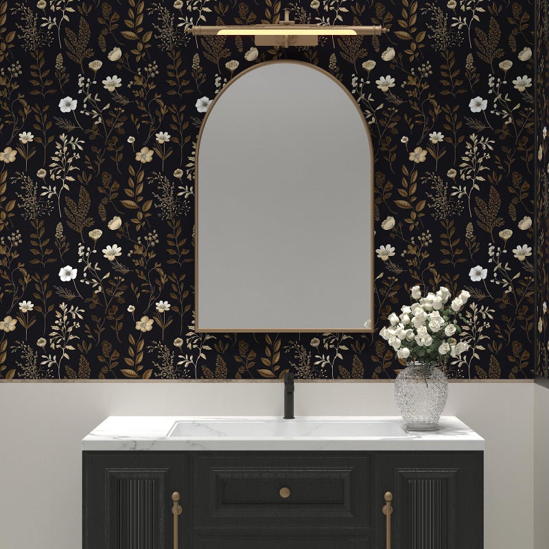 VOLEAAR Vintage Dark Floral Wallpaper, Moody Black Leaf Botanical Removable Contact Paper for Bedroom Bathroom Drawer, Boho Floral Self Adhesive Wall Paper Brown Taupe Flower Wall Decor 17.5" x 118" - Image 3