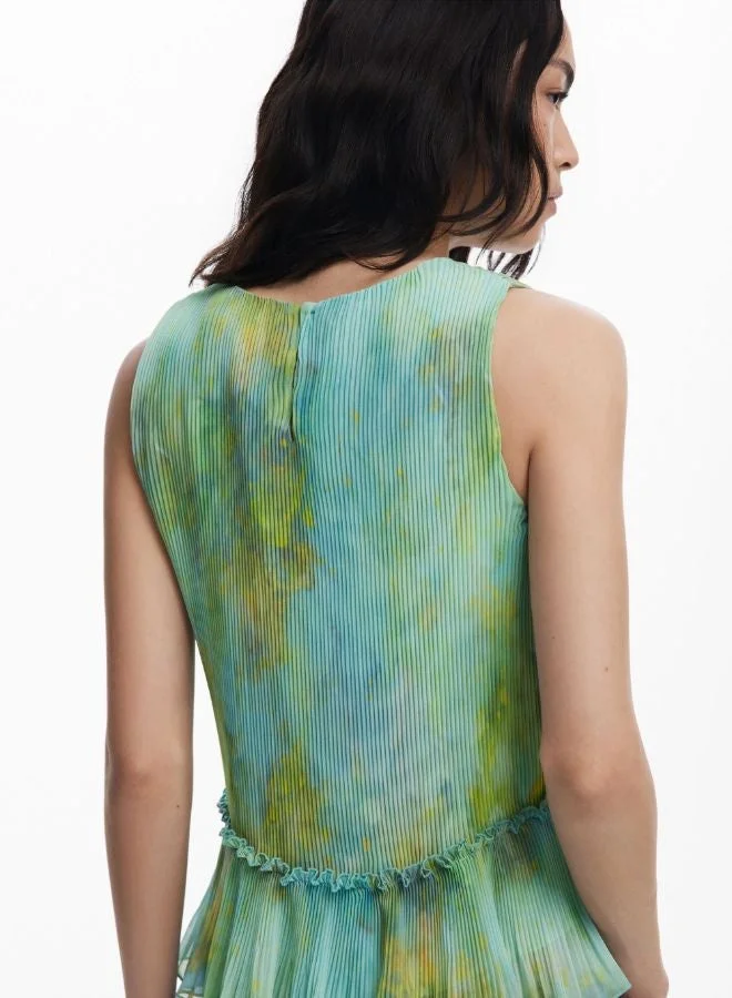 DESIGUAL Green Ruffled Pleated Blouse for Women | Best Price UAE