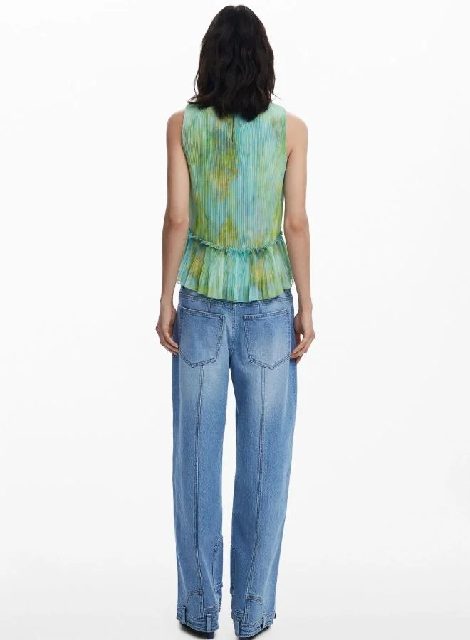 DESIGUAL Green Ruffled Pleated Blouse for Women | Best Price UAE