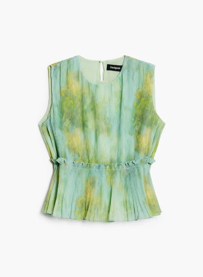 DESIGUAL Green Ruffled Pleated Blouse for Women | Best Price UAE