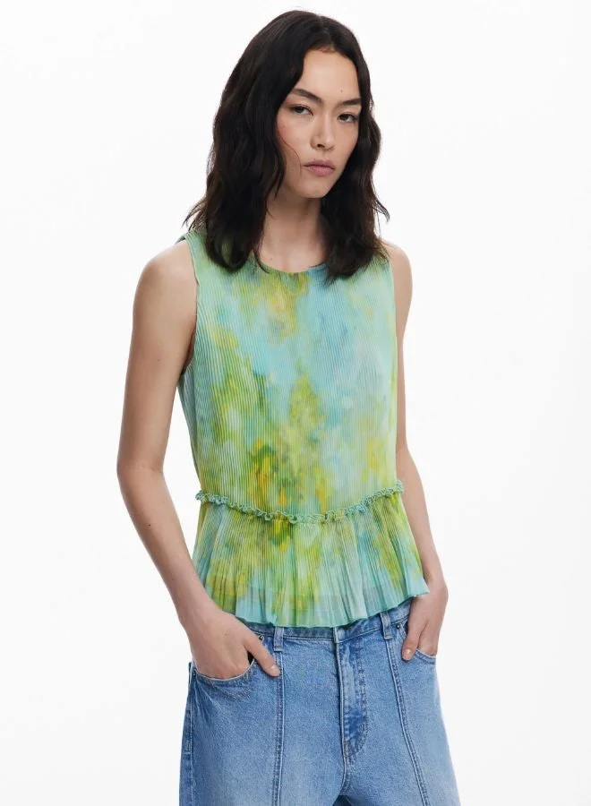 DESIGUAL Green Ruffled Pleated Blouse for Women | Best Price UAE