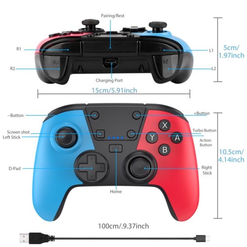 وحدة تحكم لاسلكية للعبة Nintendo Switch Lite باللونين الأحمر والأزرق Pro Gamepad - محور جيروسكوبي واهتزاز بمحرك مزدوج لجلسات اللعب الطويلة - Image 2
