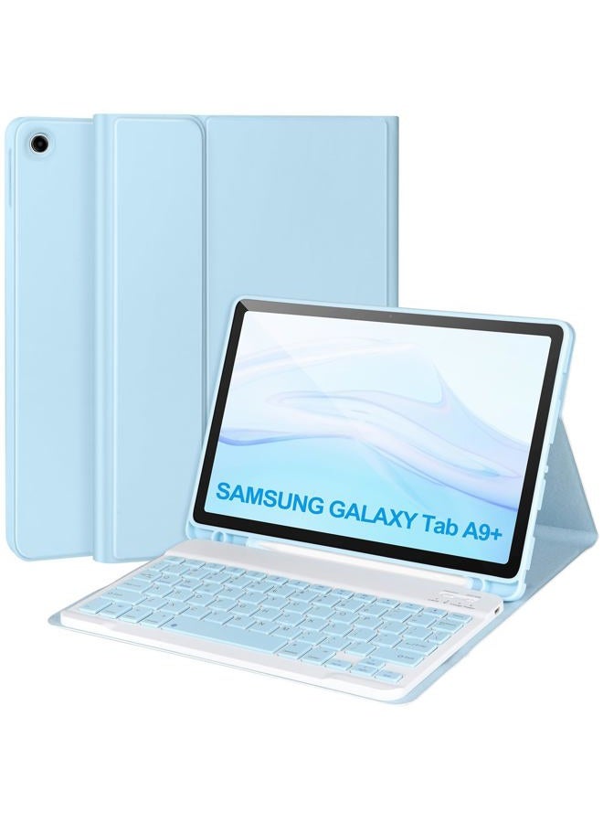 APHBZGE Keyboard Case for Samsung Galaxy Tab A9+/Plus 11'' 2023(SM-X210/X216/X218),Case with Keyboard for Samsung Tab A9+ with S Pen Holder,Detachable Bluetooth Keyboard for Galaxy A9 Auto Wake/Sleep (Blue) - Image 1