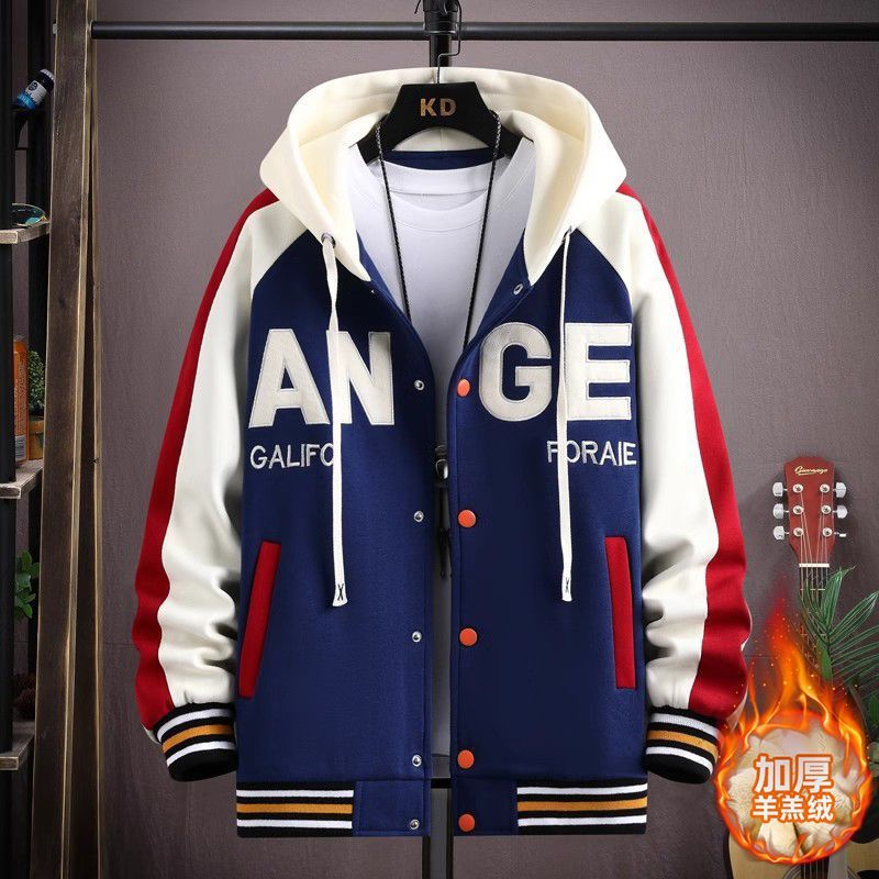 Fleece-Lined Thick Coat Men'S Senior High School Junior High School Students Cotton-Padded Jacket Teenagers Handsome Big Boy Men'S Baseball Uniform - Image 2