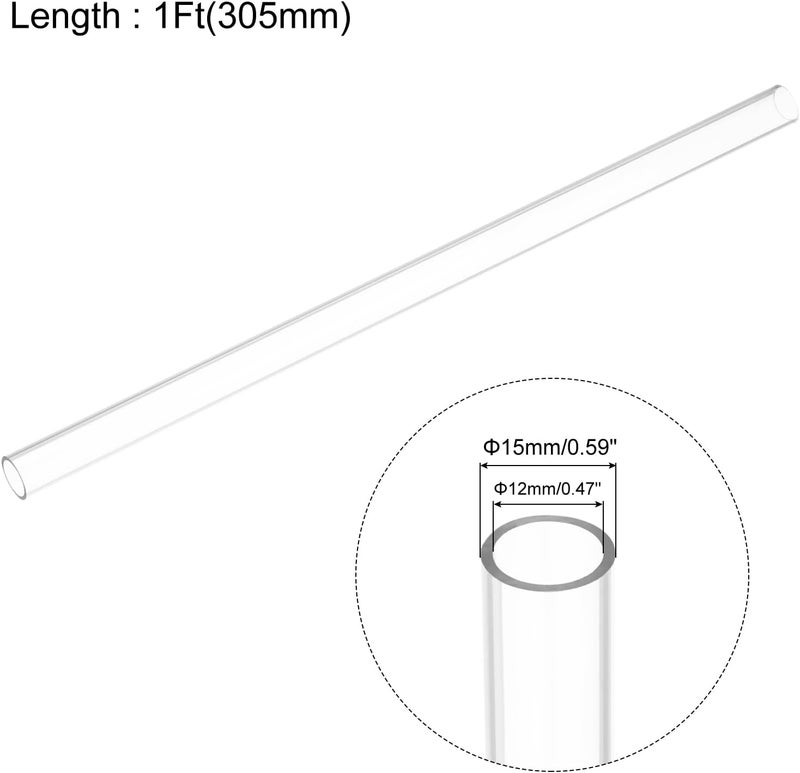 uxcell 2pcs Clear Rigid Tubing Pipe 12mm ID x 15mm OD 1Ft(305mm) Round Plastic Polycarbonate Tube - Image 2