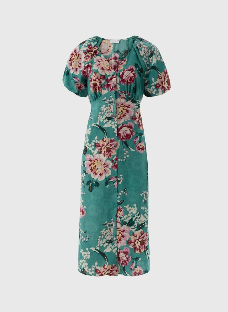 Matalan Green Floral Puff Sleeve Midi Dress