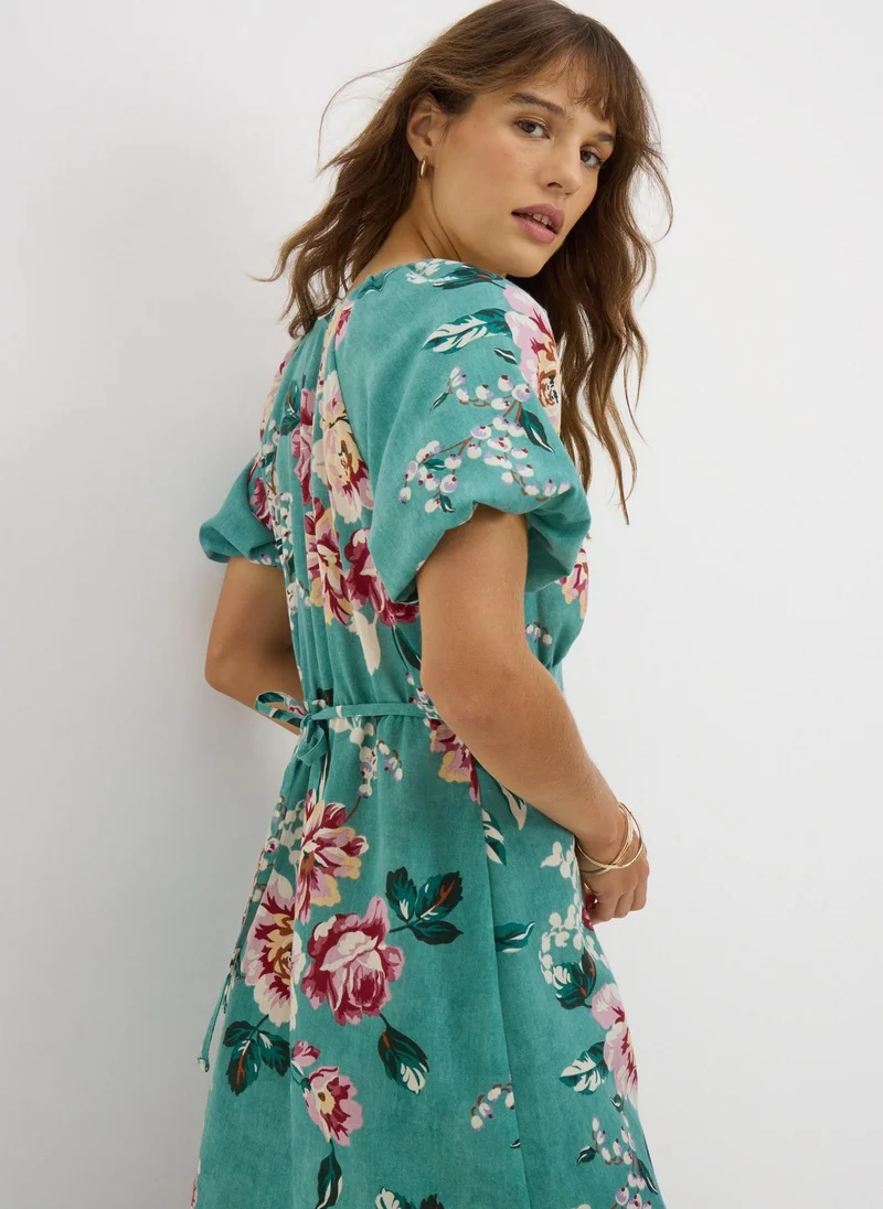 Matalan Green Floral Puff Sleeve Midi Dress
