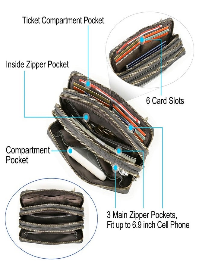 كونتاكتس حقائب يد صغيرة للرجال والنساء من الجلد الطبيعي، حقيبة كروس صغيرة، محفظة، حقيبة كتف للجنسين بثلاثة جيوب بسحاب (أخضر داكن) - Image 3