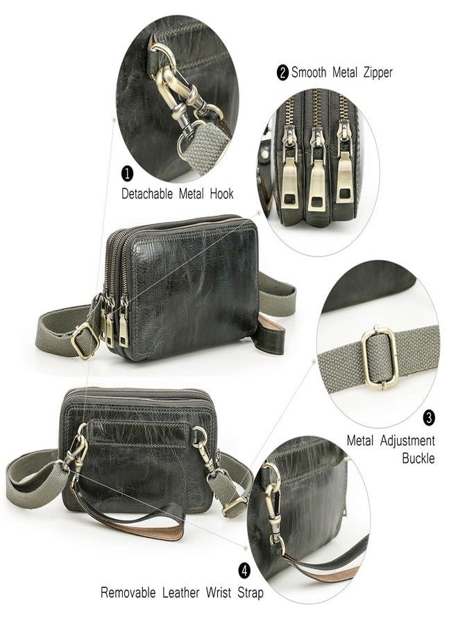 كونتاكتس حقائب يد صغيرة للرجال والنساء من الجلد الطبيعي، حقيبة كروس صغيرة، محفظة، حقيبة كتف للجنسين بثلاثة جيوب بسحاب (أخضر داكن) - Image 5