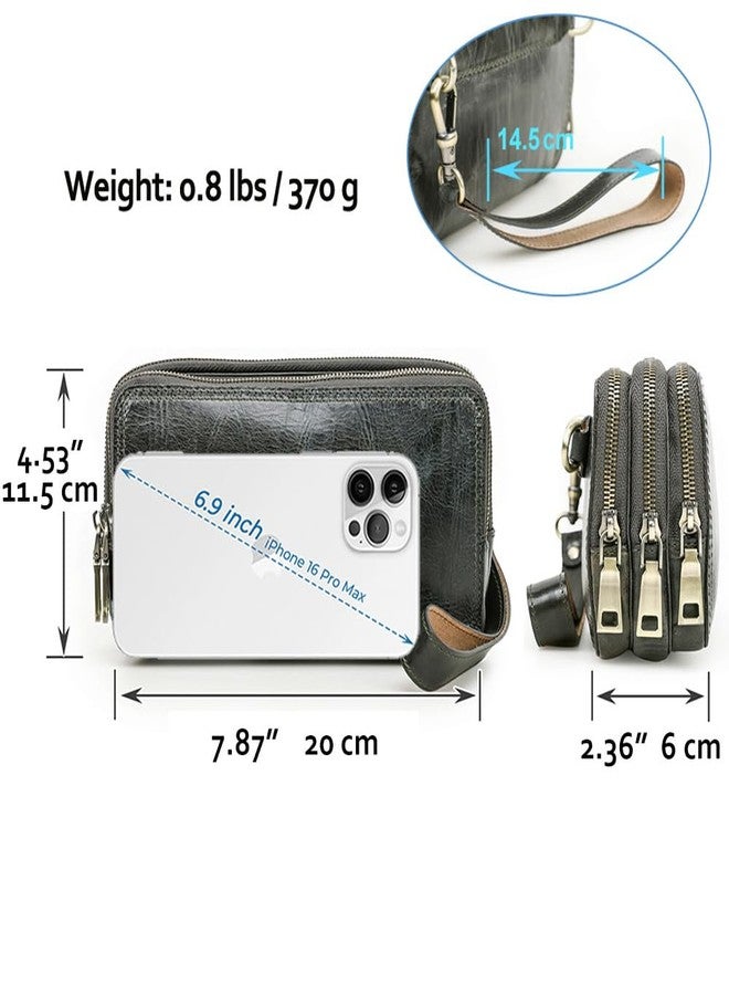 كونتاكتس حقائب يد صغيرة للرجال والنساء من الجلد الطبيعي، حقيبة كروس صغيرة، محفظة، حقيبة كتف للجنسين بثلاثة جيوب بسحاب (أخضر داكن) - Image 4