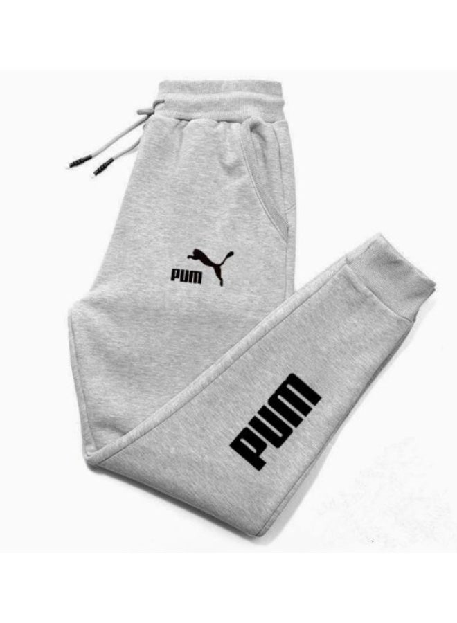 Puma Heather Gray Casual Sweatpants with Black Branding-M
