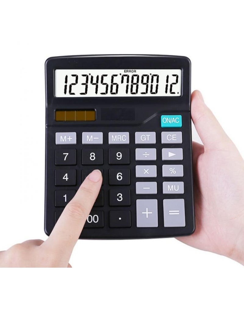 AIWANTO 12 Digits Desk Calculator with Large Key Buttons Calculator For Office School Home (Black-Style-2)  - Image 1