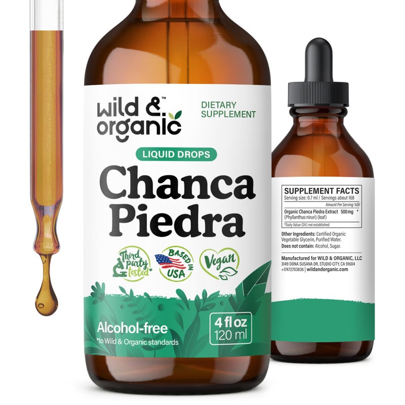 Wild & Organic Wild Organic Chanca Piedra Stone Breaker Drops Herbal Chanca Piedra Extract for Kidney Gallbladder Cleanse Urinary Support Vegan Sugar AlcoholFree Tincture 4 fl oz 