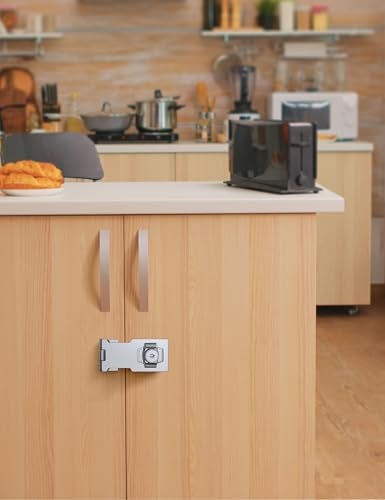 I-EASYDWW 4 Inch Keyed Hasp Lock for Cabinets & Small Doors, Twist Knob Design, Heavy Duty Zinc Alloy with Chrome-Plated Iron, Includes Keys & Screws, Silver - Image 5
