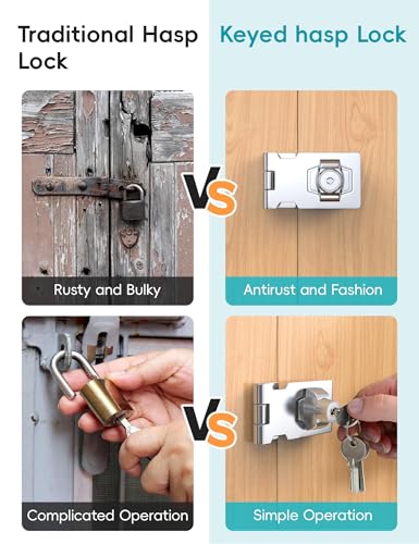 I-EASYDWW 4 Inch Keyed Hasp Lock for Cabinets & Small Doors, Twist Knob Design, Heavy Duty Zinc Alloy with Chrome-Plated Iron, Includes Keys & Screws, Silver - Image 3