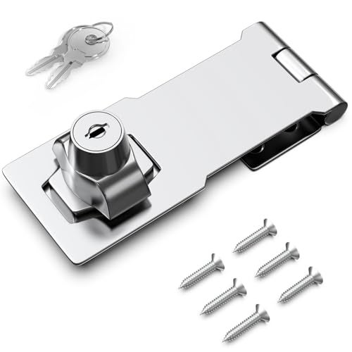I-EASYDWW 4 Inch Keyed Hasp Lock for Cabinets & Small Doors, Twist Knob Design, Heavy Duty Zinc Alloy with Chrome-Plated Iron, Includes Keys & Screws, Silver - Image 1