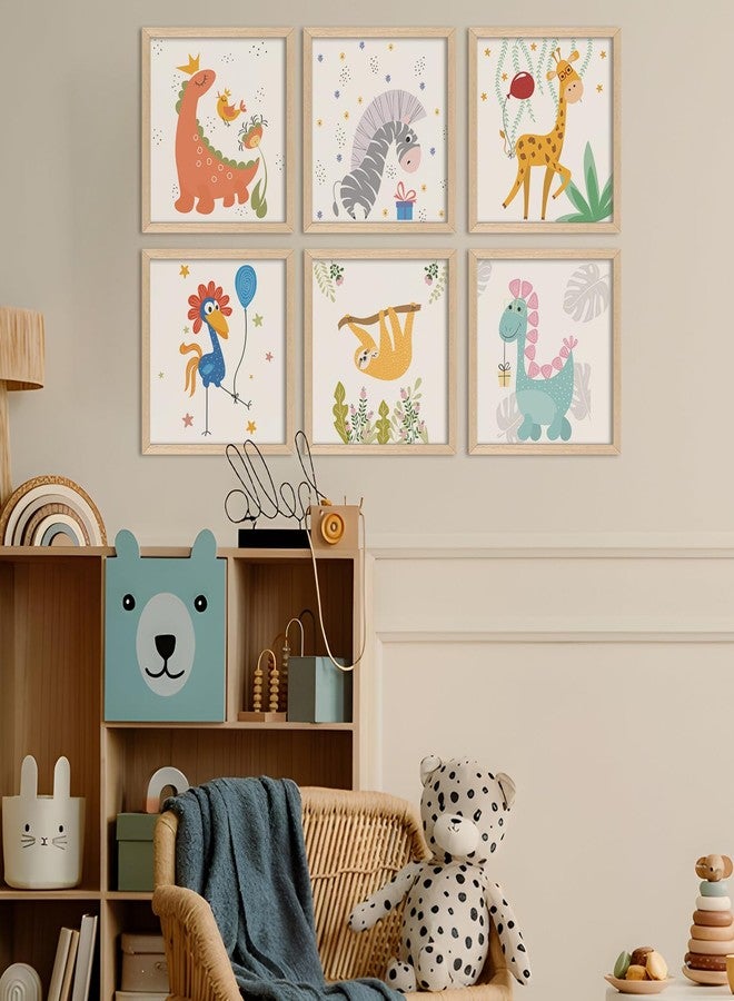 PAPER PLANE DESIGN Kids Room Decoration Framed Poster - Nursery Wall Art - Animals Theme Paintings For Boys and Girls Classroom Bedroom - Gift items for kids. Set Of 6 (10 x 10 Inch) (A3) - Image 1