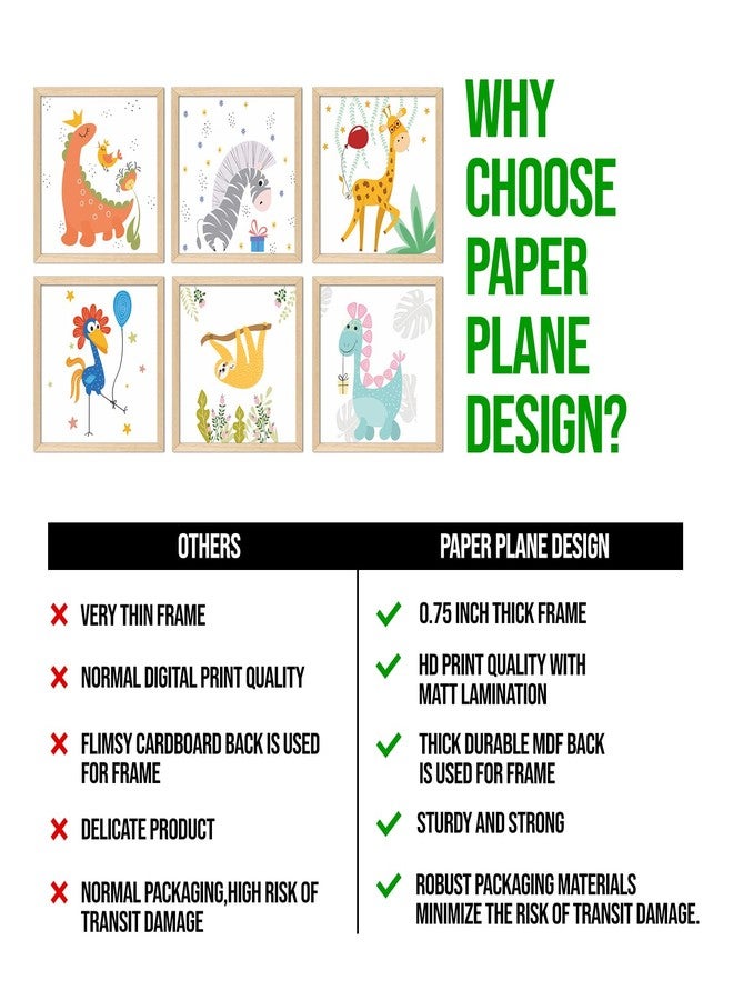 PAPER PLANE DESIGN Kids Room Decoration Framed Poster - Nursery Wall Art - Animals Theme Paintings For Boys and Girls Classroom Bedroom - Gift items for kids. Set Of 6 (10 x 10 Inch) (A3) - Image 4