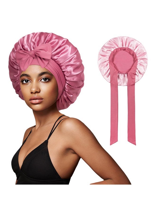 vidsel Bonnet With Tie Band Satin Bonnet Silk Bonnet For Sleeping Women Silk Hair Bonnet Reversible Double Layer Sleep Cap Bonnet For Curly Hair Braids - Image 1