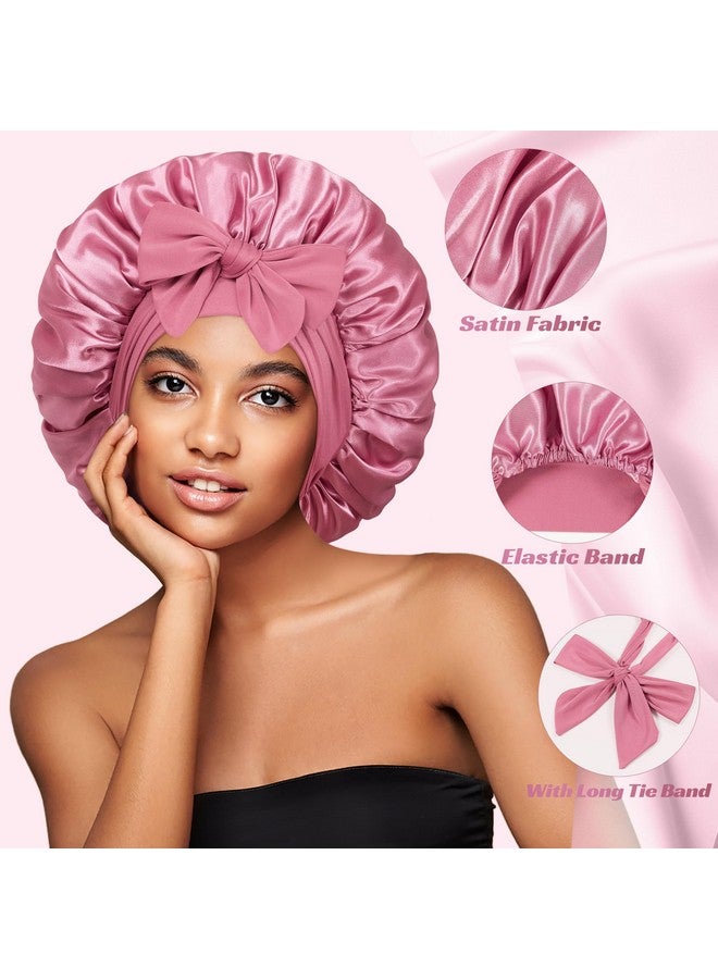 vidsel Bonnet With Tie Band Satin Bonnet Silk Bonnet For Sleeping Women Silk Hair Bonnet Reversible Double Layer Sleep Cap Bonnet For Curly Hair Braids - Image 2
