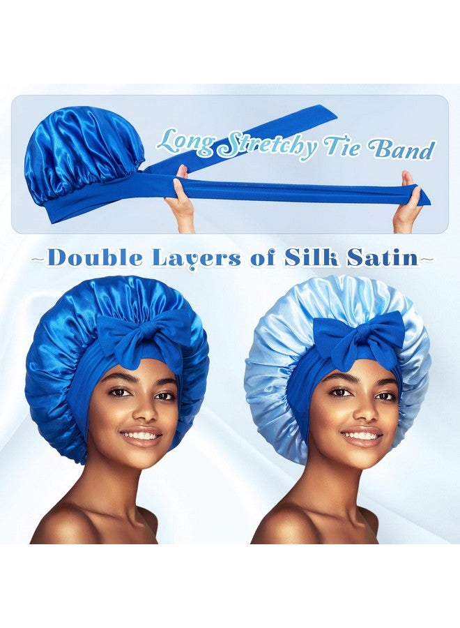 vidsel Bonnet With Tie Band Satin Bonnet Silk Bonnet For Sleeping Women Silk Hair Bonnet Reversible Double Layer Sleep Cap Bonnet For Curly Hair Braids - Image 3