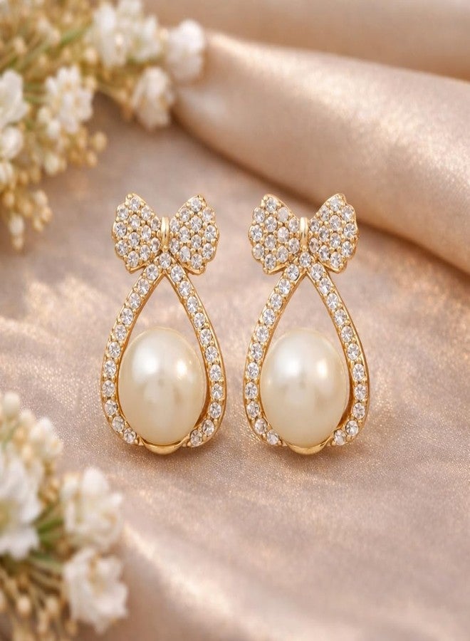 AMAAL Bow Korean Drop Earrings set for Women Girls Ladies | Western Crystal Earing AD American Diamond | Stylish Ear Rings Jewellery for woman | Valentine Gift for Girlfriend couple -333 - Image 3