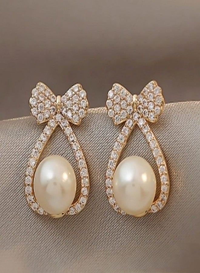 AMAAL Bow Korean Drop Earrings set for Women Girls Ladies | Western Crystal Earing AD American Diamond | Stylish Ear Rings Jewellery for woman | Valentine Gift for Girlfriend couple -333 - Image 5