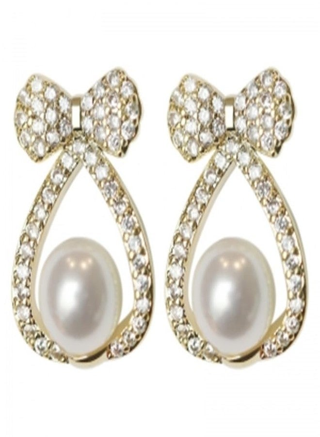 AMAAL Bow Korean Drop Earrings set for Women Girls Ladies | Western Crystal Earing AD American Diamond | Stylish Ear Rings Jewellery for woman | Valentine Gift for Girlfriend couple -333 - Image 1